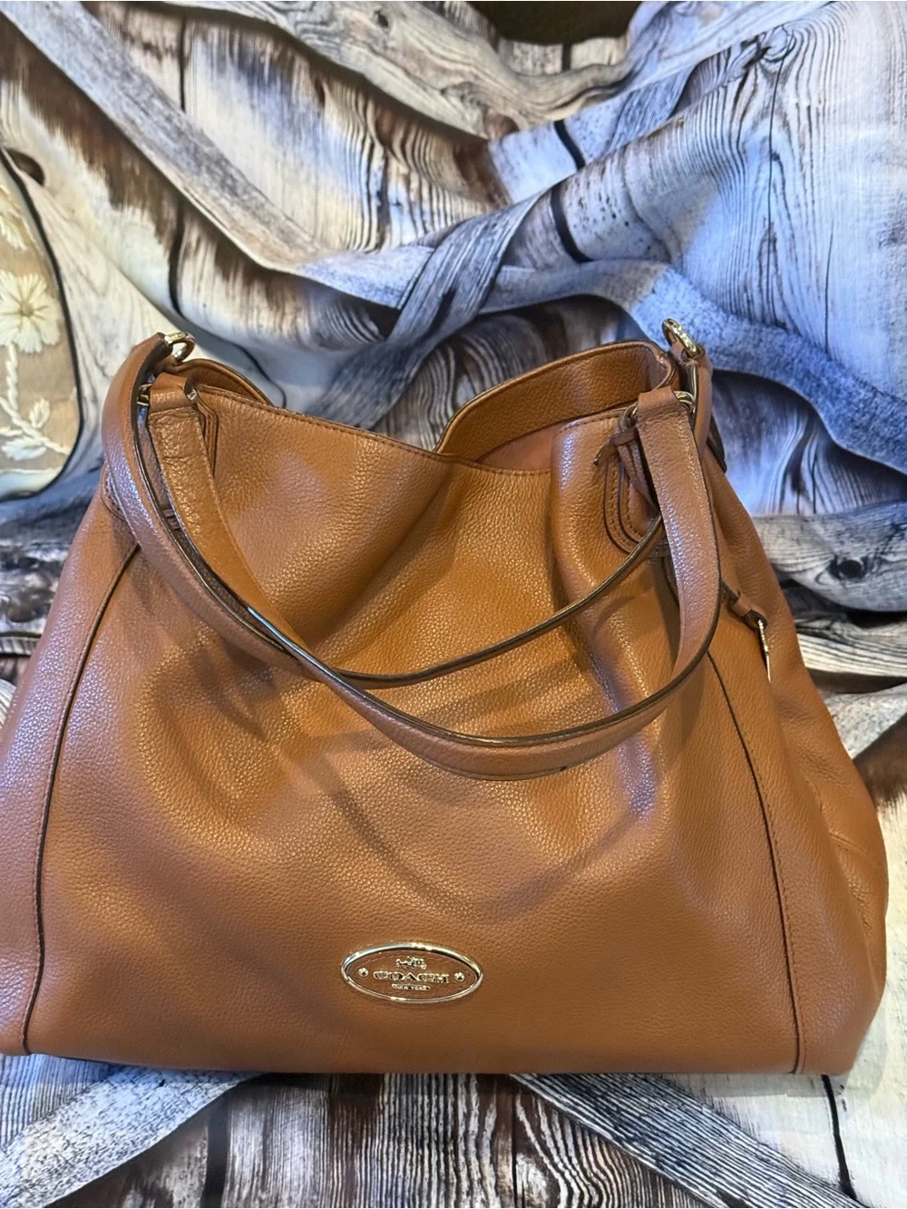 COACH Edie 31 Brown Leather Shoulder Tote
